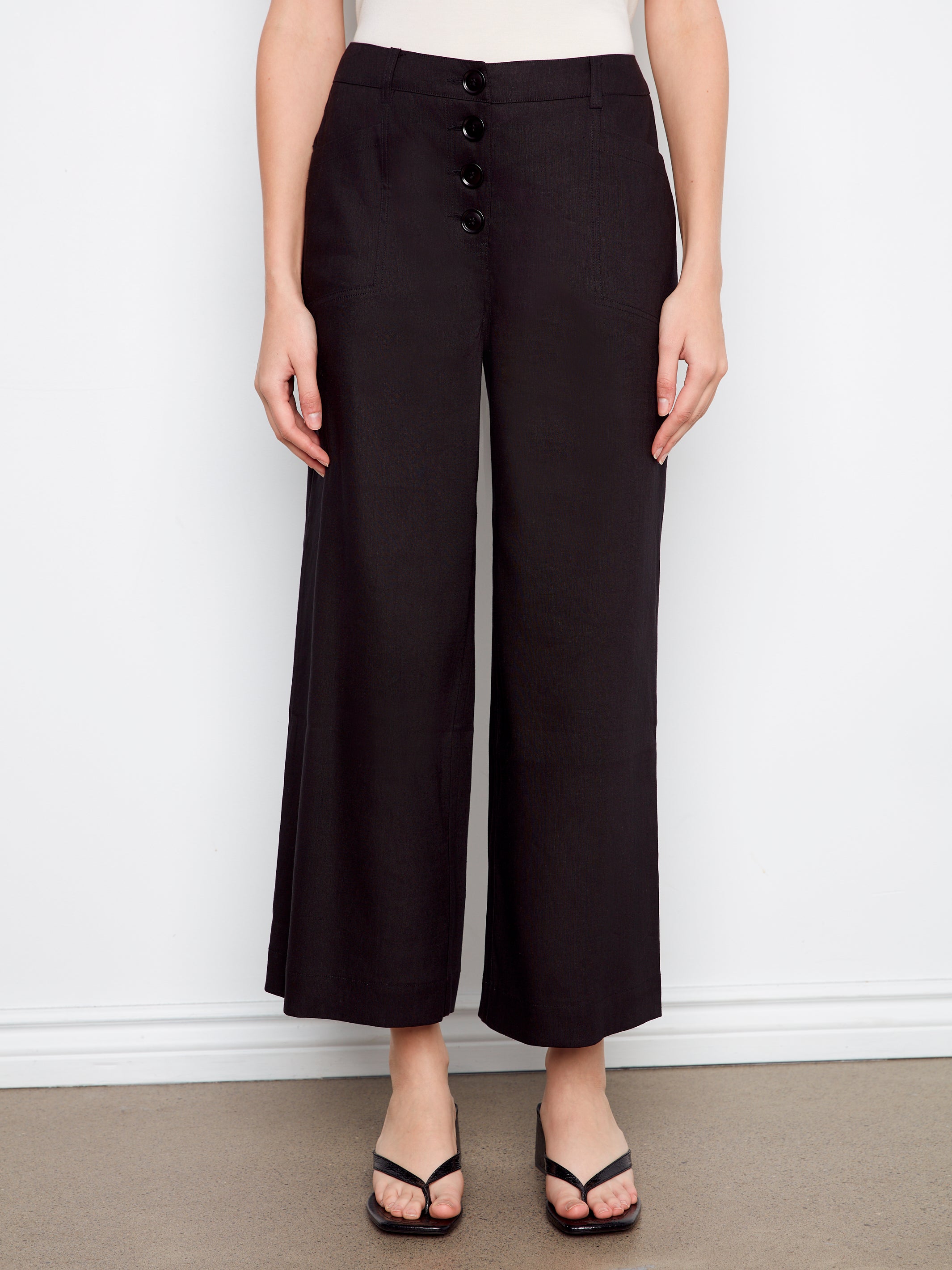 Jenny Stretch Linen Wide Leg Button Front Pants