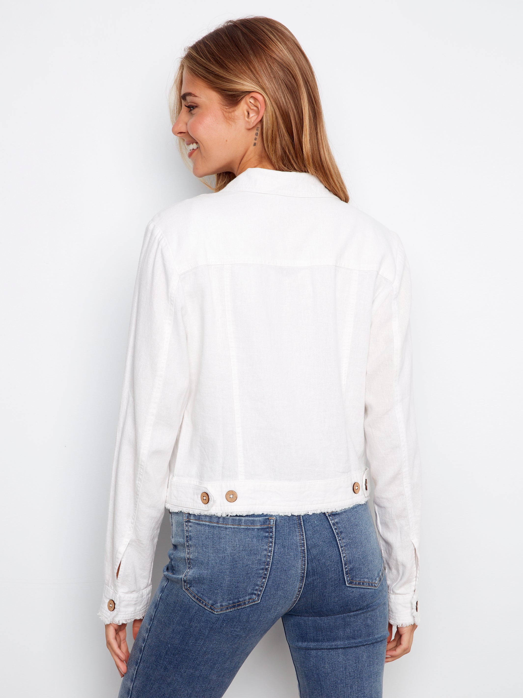 Kristy Linen Jacket with Frayed Hems