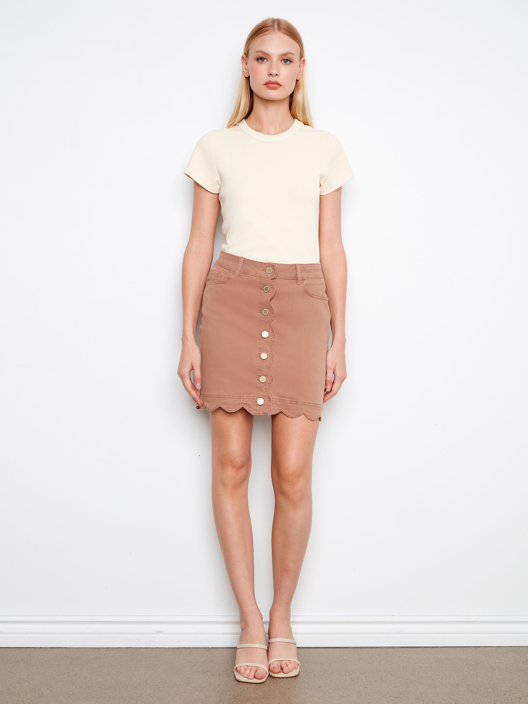 Mia Scalloped Hem Twill Skort