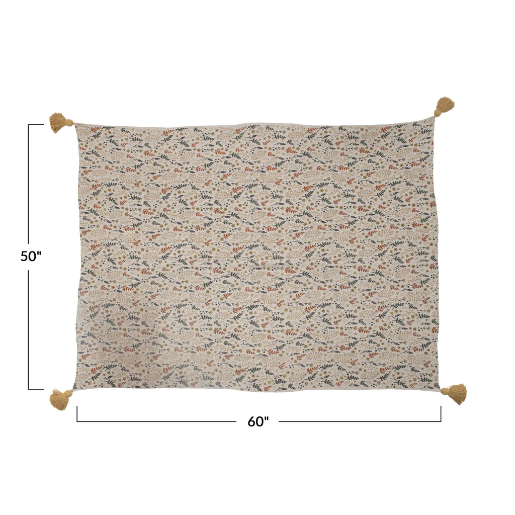 Floral Throw with Tassels