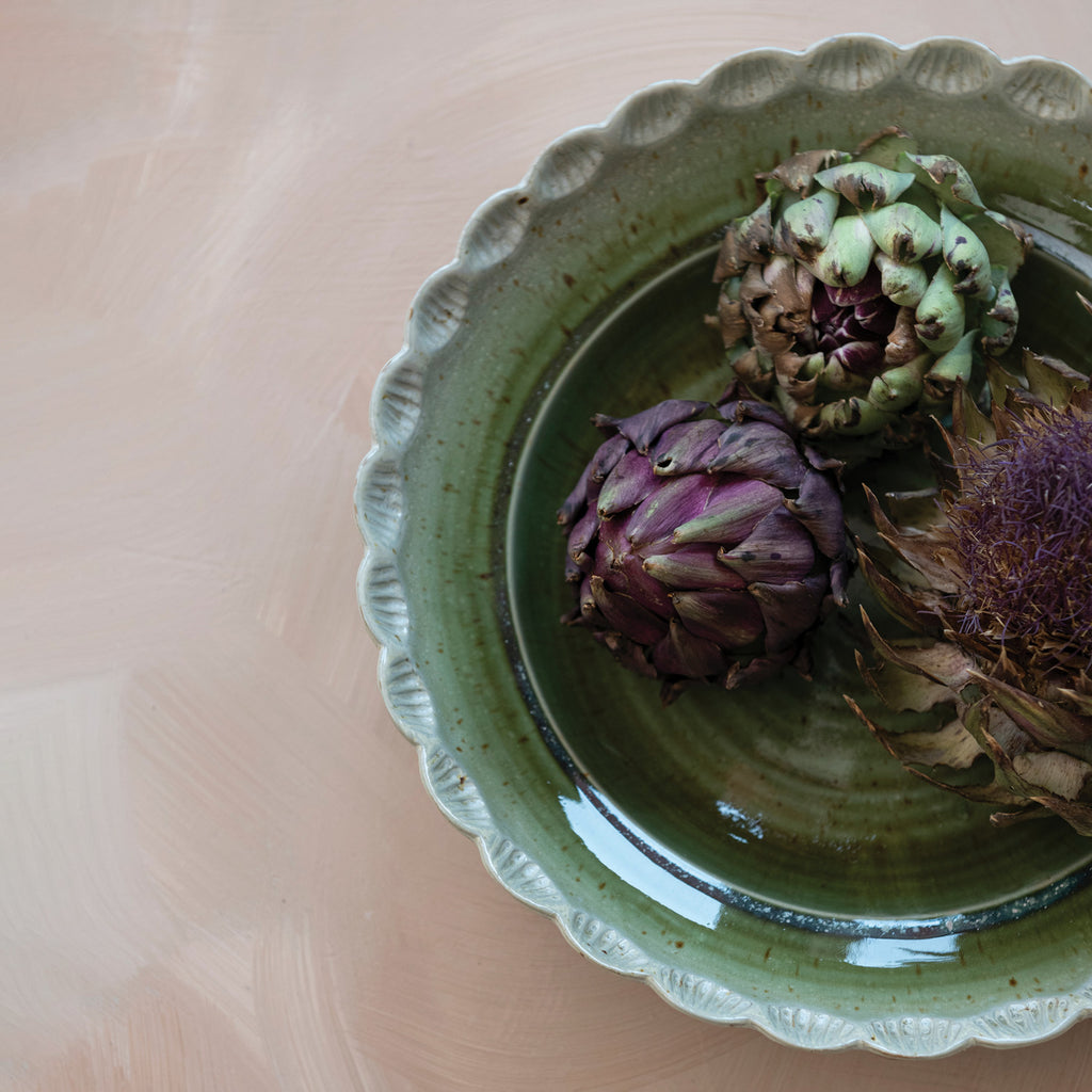 Scalloped Stoneware Bowl - Green