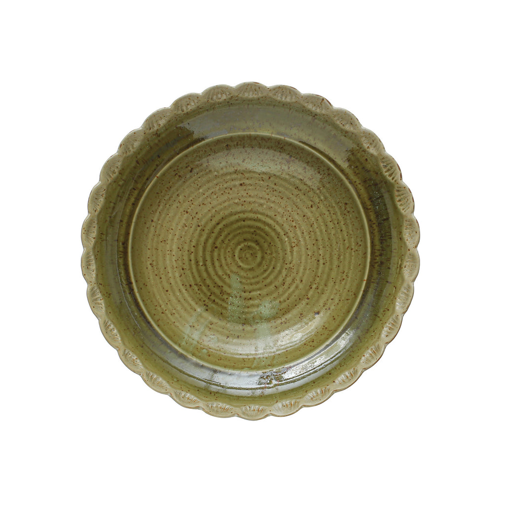 Scalloped Stoneware Bowl - Green