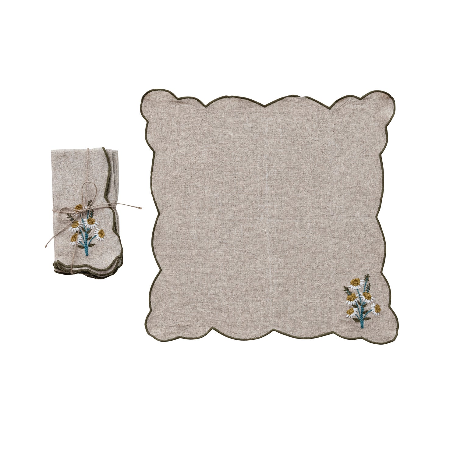 Scalloped Napkins W/Contrast Stitched Edge