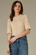 Lennon Flounce Sleeve Mixed Stitch Sweater**