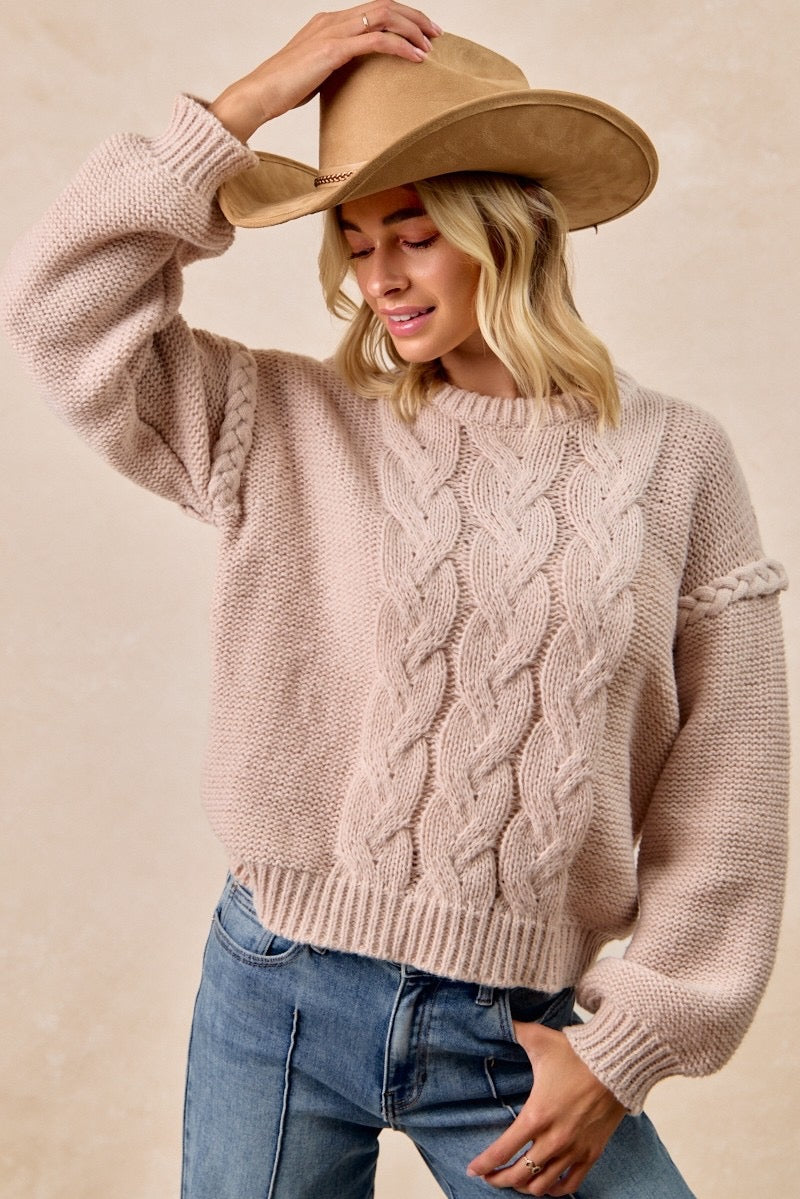 Anna Cable Knit Sweater With Shoulder Braid Detail*
