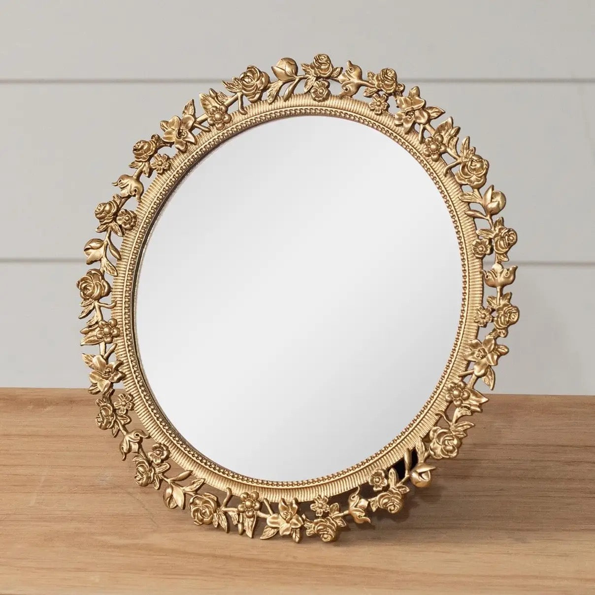 Gold Floral Round Table Mirror
