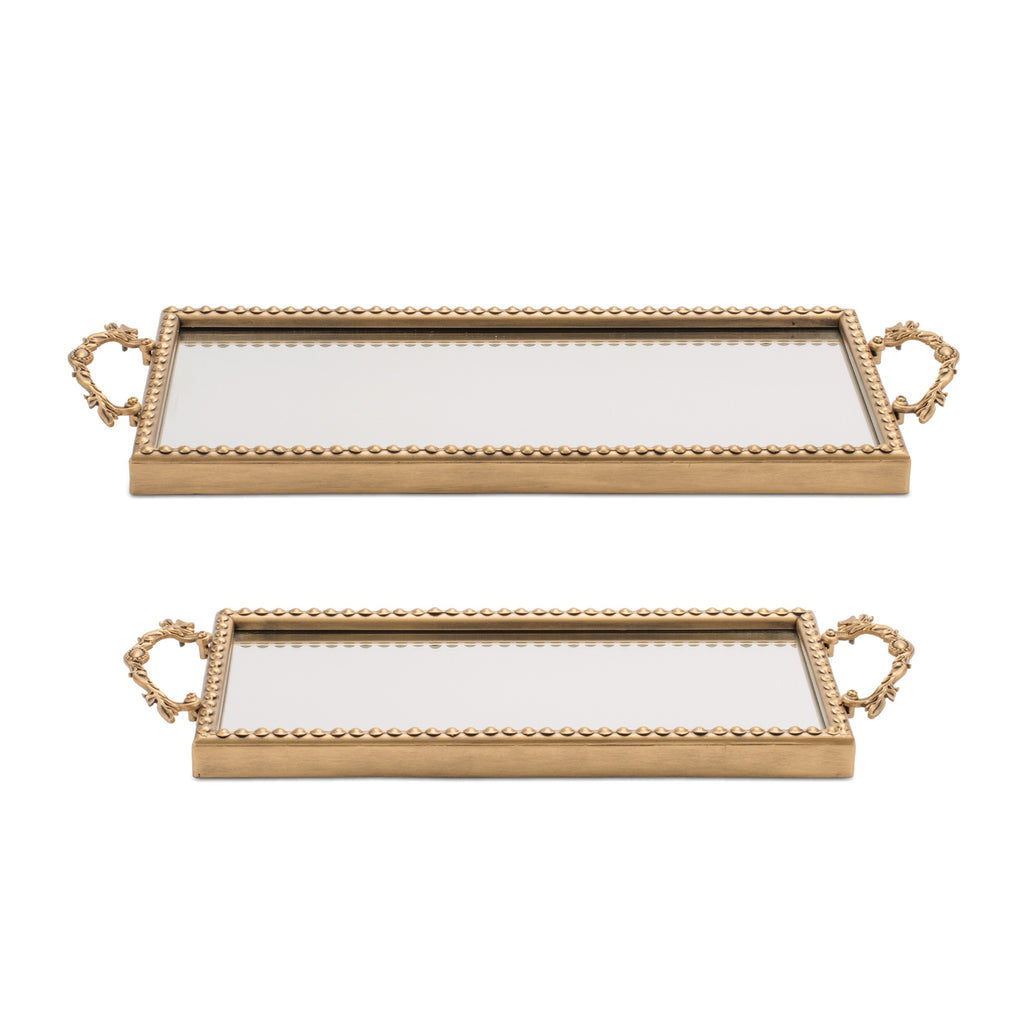 Gold Finish Iron & Glass Mirror Tray