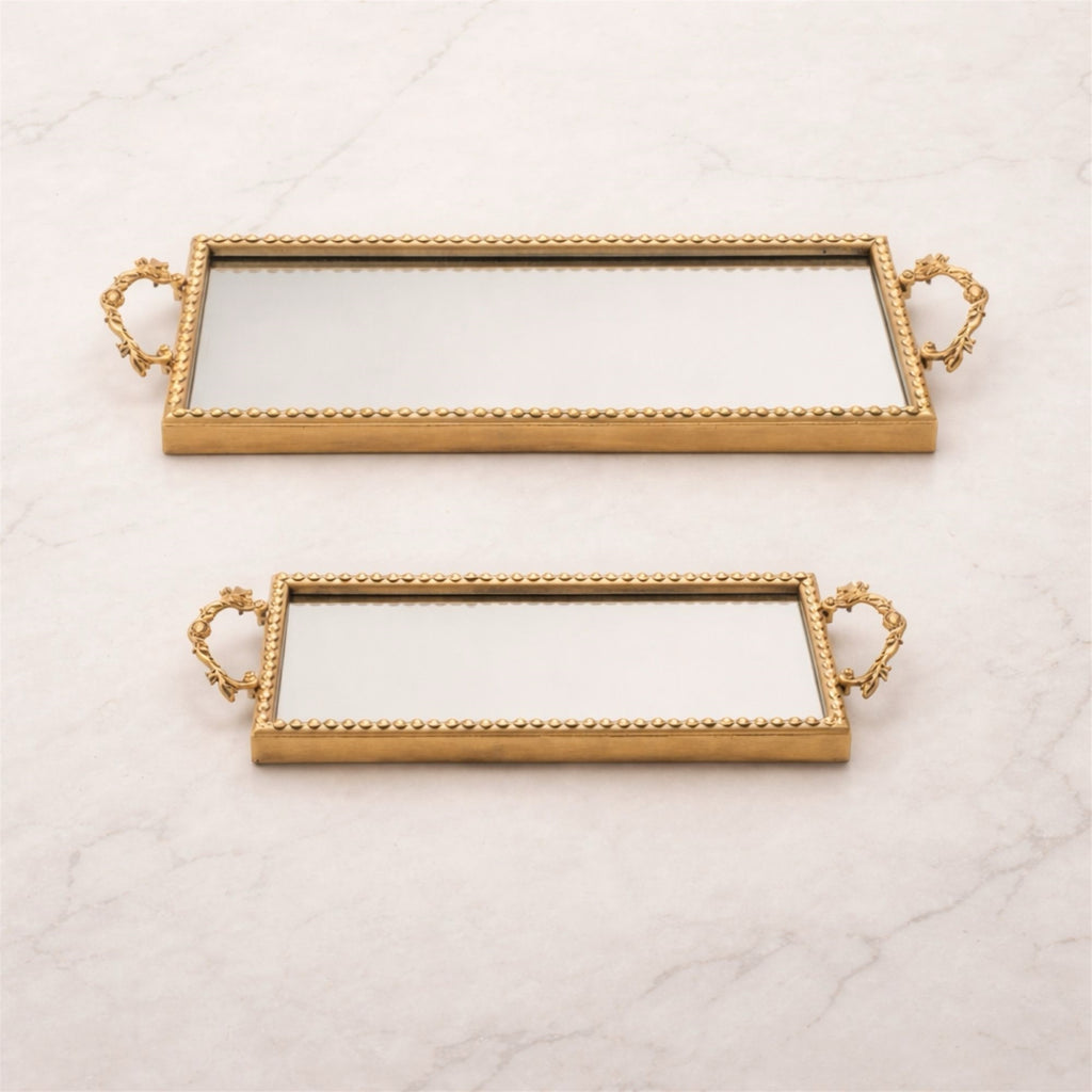 Gold Finish Iron & Glass Mirror Tray