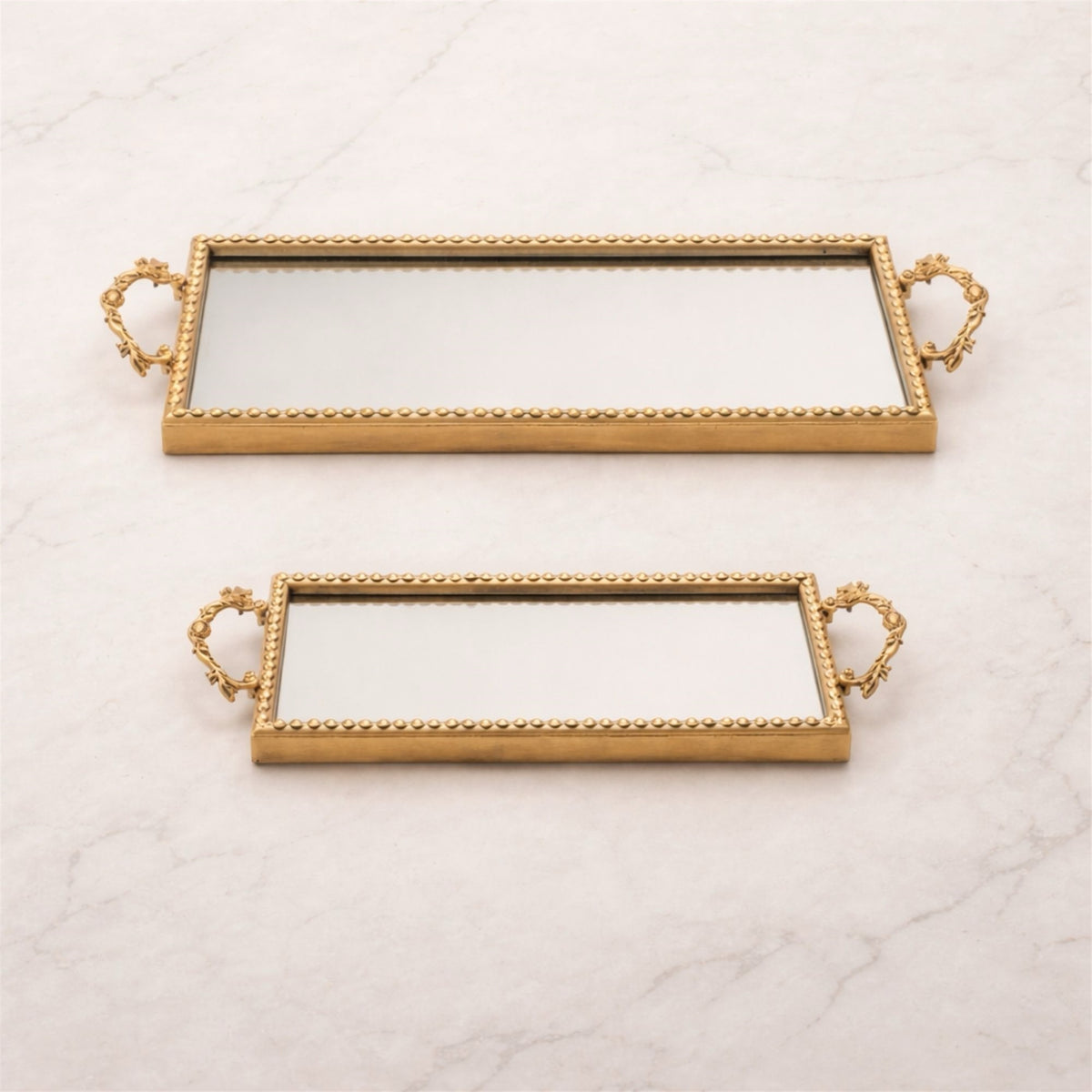 Gold Finish Iron & Glass Mirror Tray