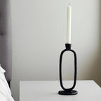 10" Black Oval Sculpture Taper Candle Holder