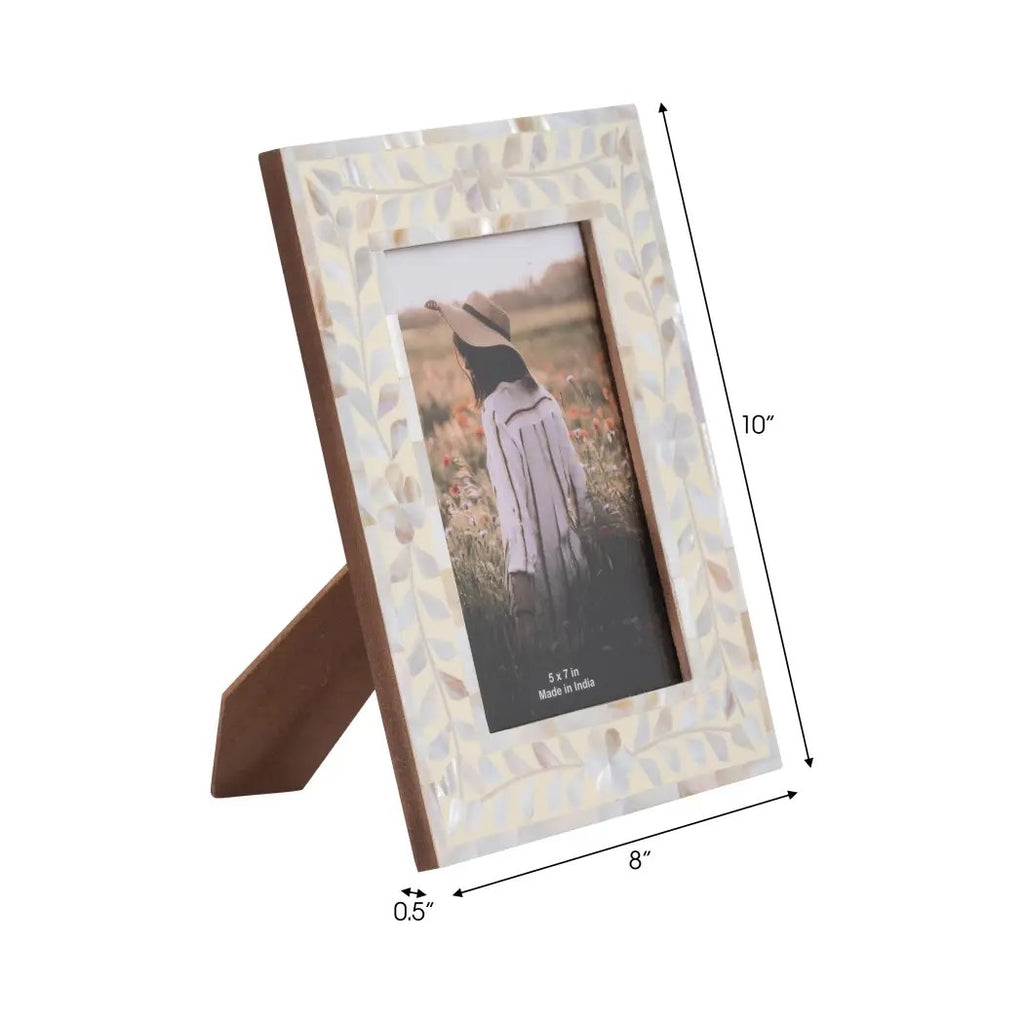 5x7 Ivory Wood Mother of Pearl Inlay Vine Photo Frame