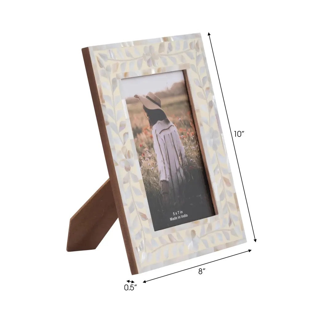 5x7 Ivory Wood Mother of Pearl Inlay Vine Photo Frame