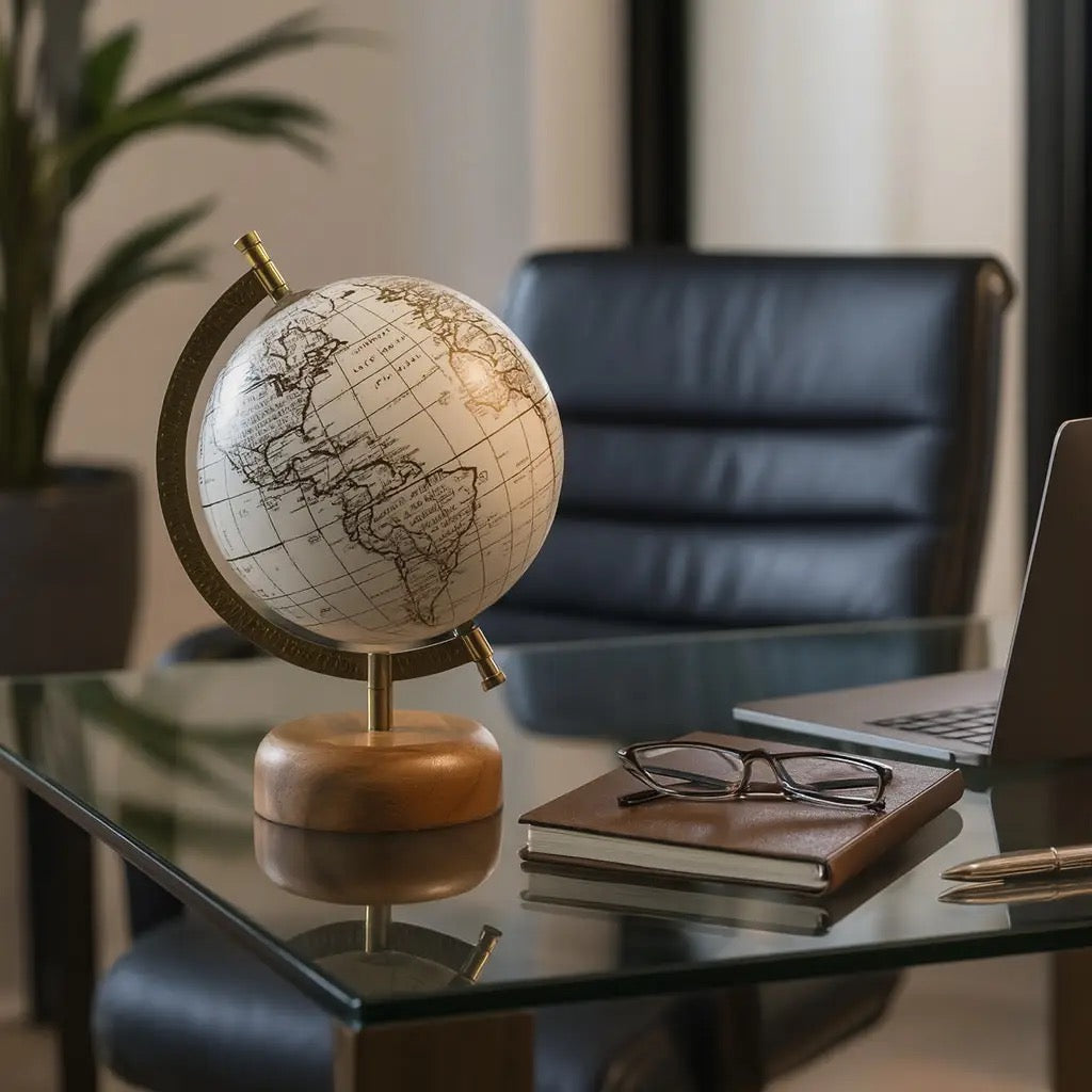 Resin Wood Base Globe Sculpture 10"
