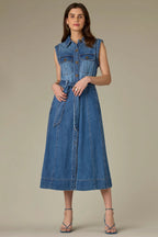 Peyton Sleeveless Button Down Denim Dress