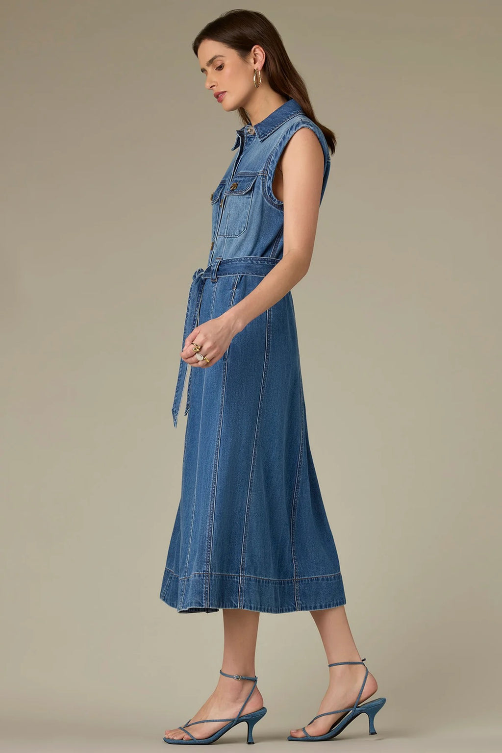 Peyton Sleeveless Button Down Denim Dress