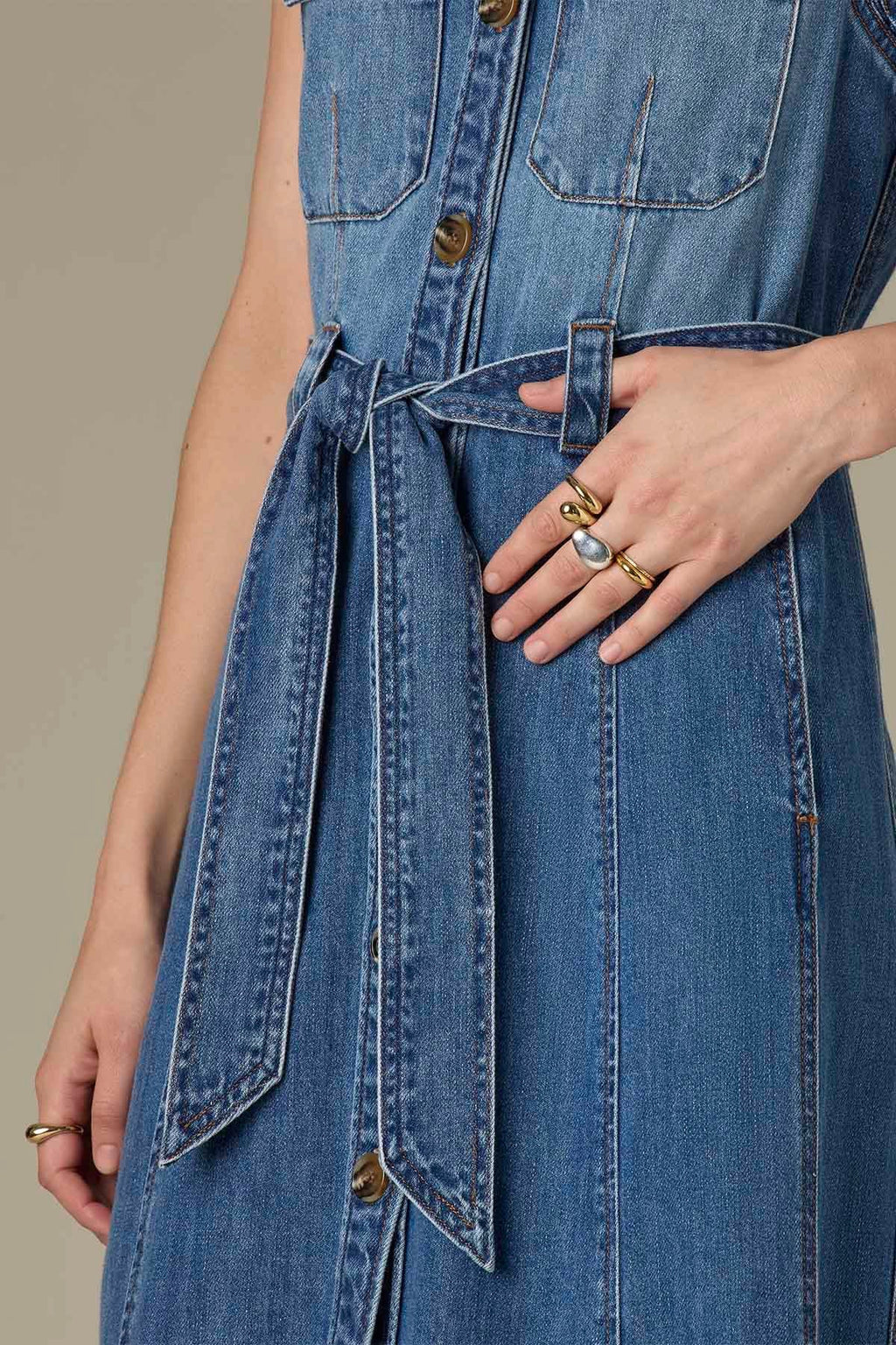 Peyton Sleeveless Button Down Denim Dress