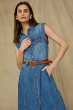 Peyton Sleeveless Button Down Denim Dress