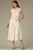 Kennedy Ecru Sleeveless Button Down Denim Dress