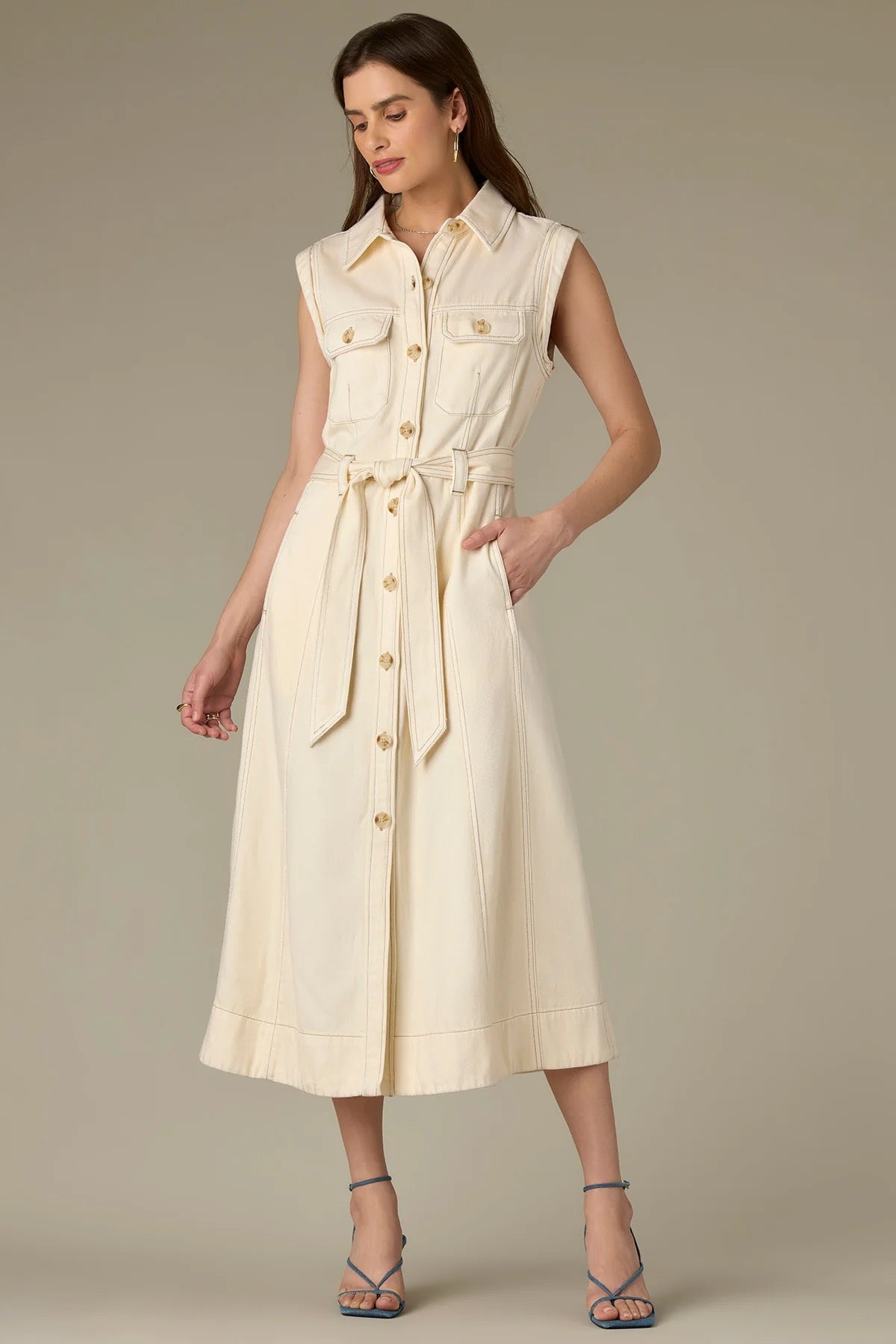 Kennedy Ecru Sleeveless Button Down Denim Dress