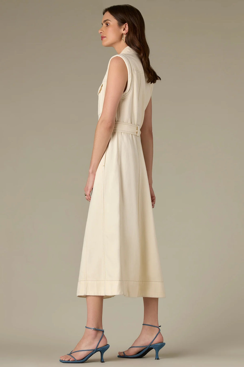 Kennedy Ecru Sleeveless Button Down Denim Dress