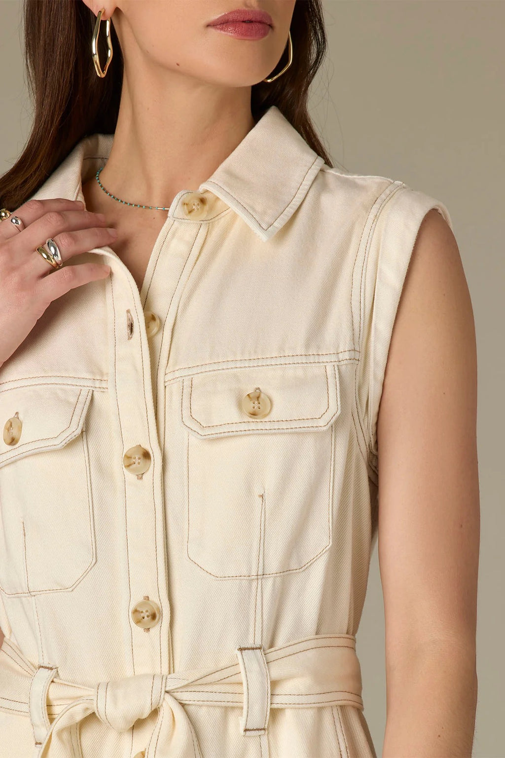 Kennedy Ecru Sleeveless Button Down Denim Dress