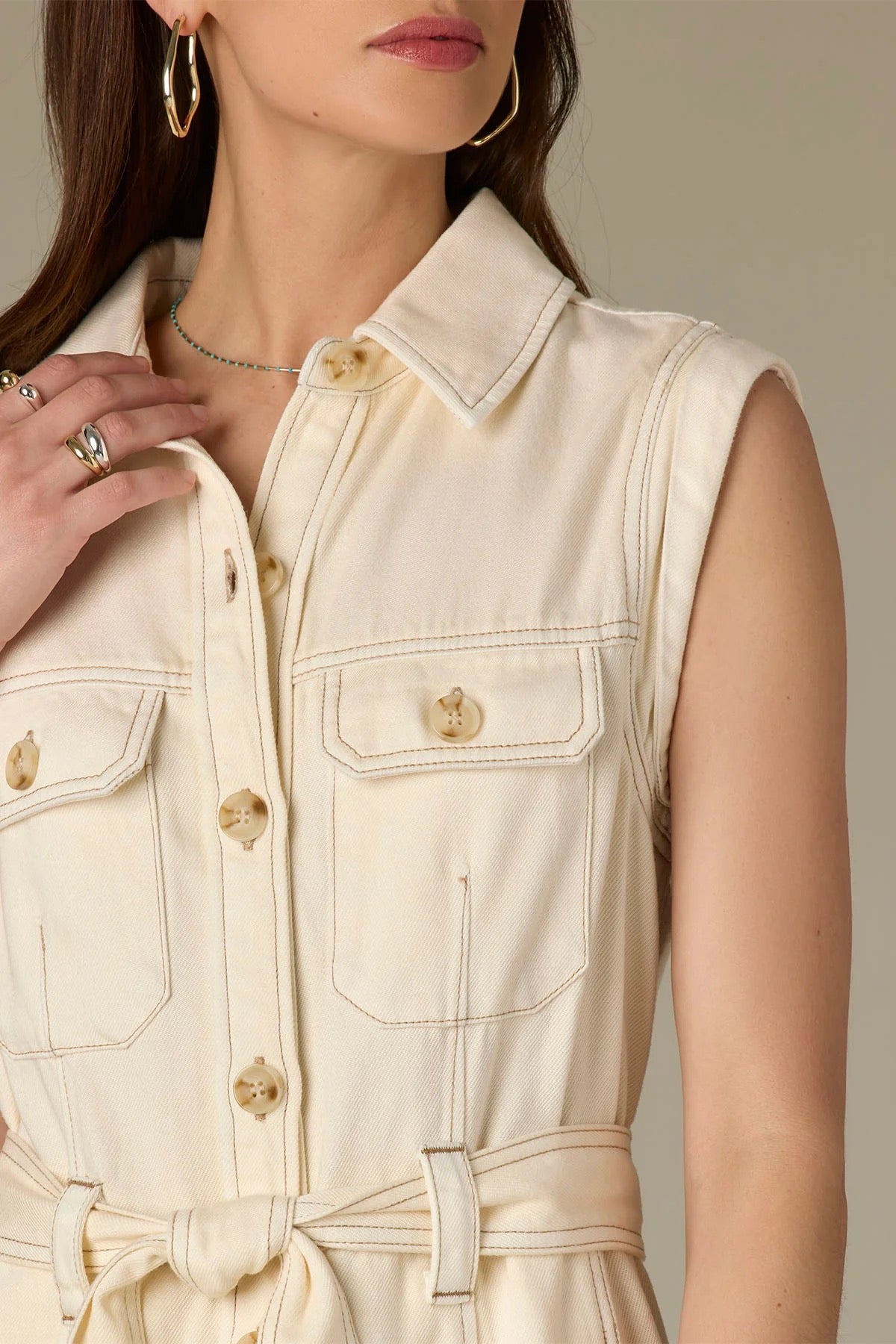 Kennedy Ecru Sleeveless Button Down Denim Dress