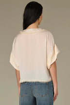 Remi Tied V-Neck Lace Button Down Top