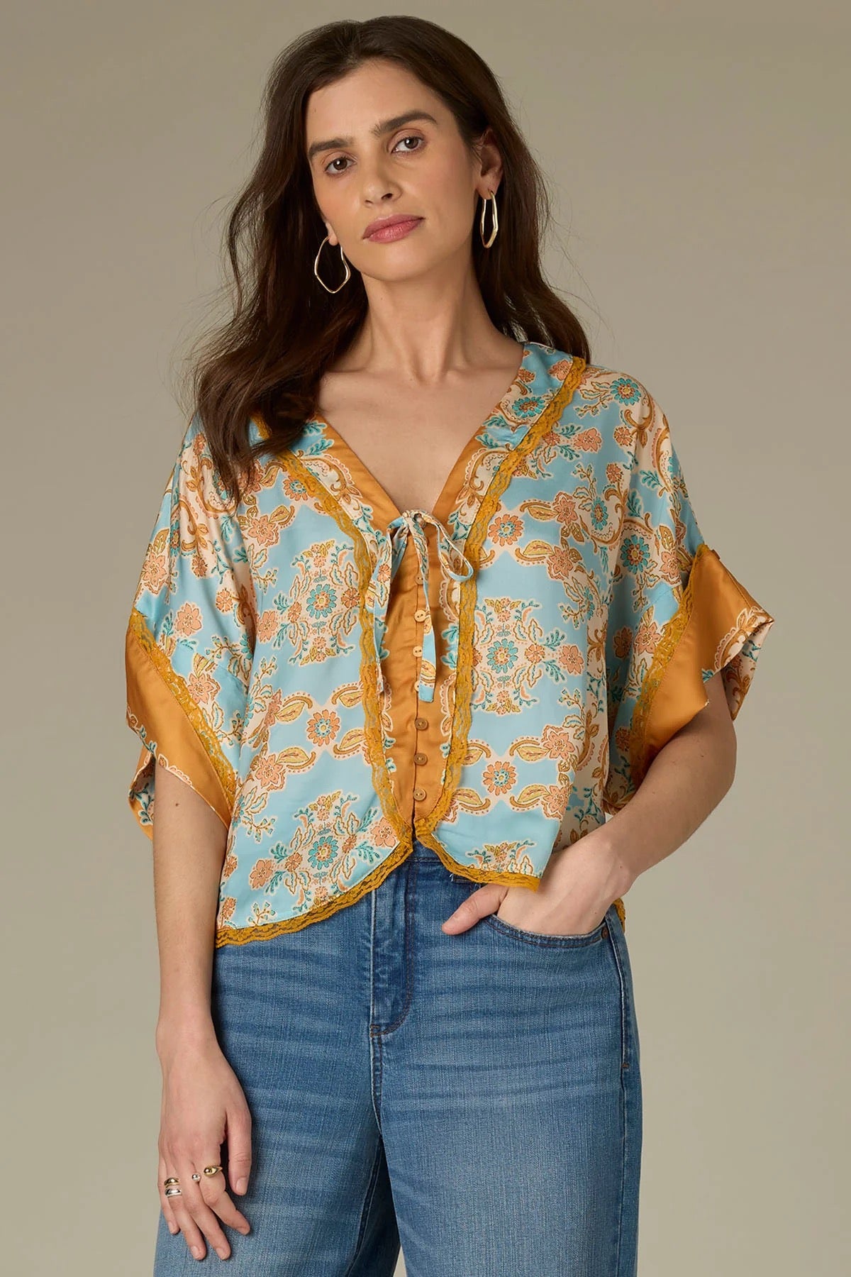 Riley V-Neck Button Down Floral Top**