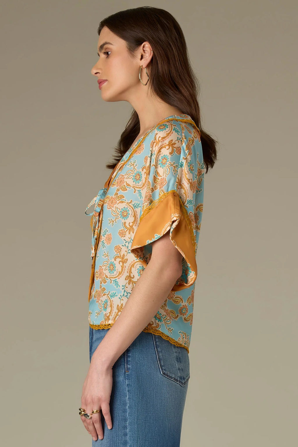 Riley V-Neck Button Down Floral Top**