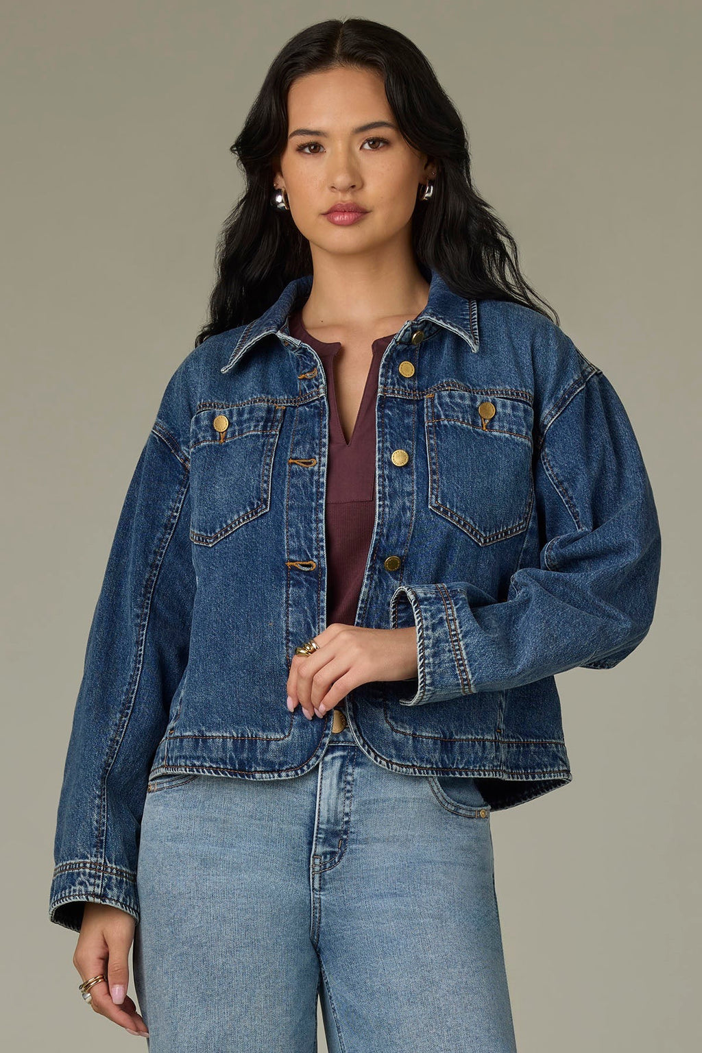 Olivia Denim Jacket With Curved Yoke and Hem**