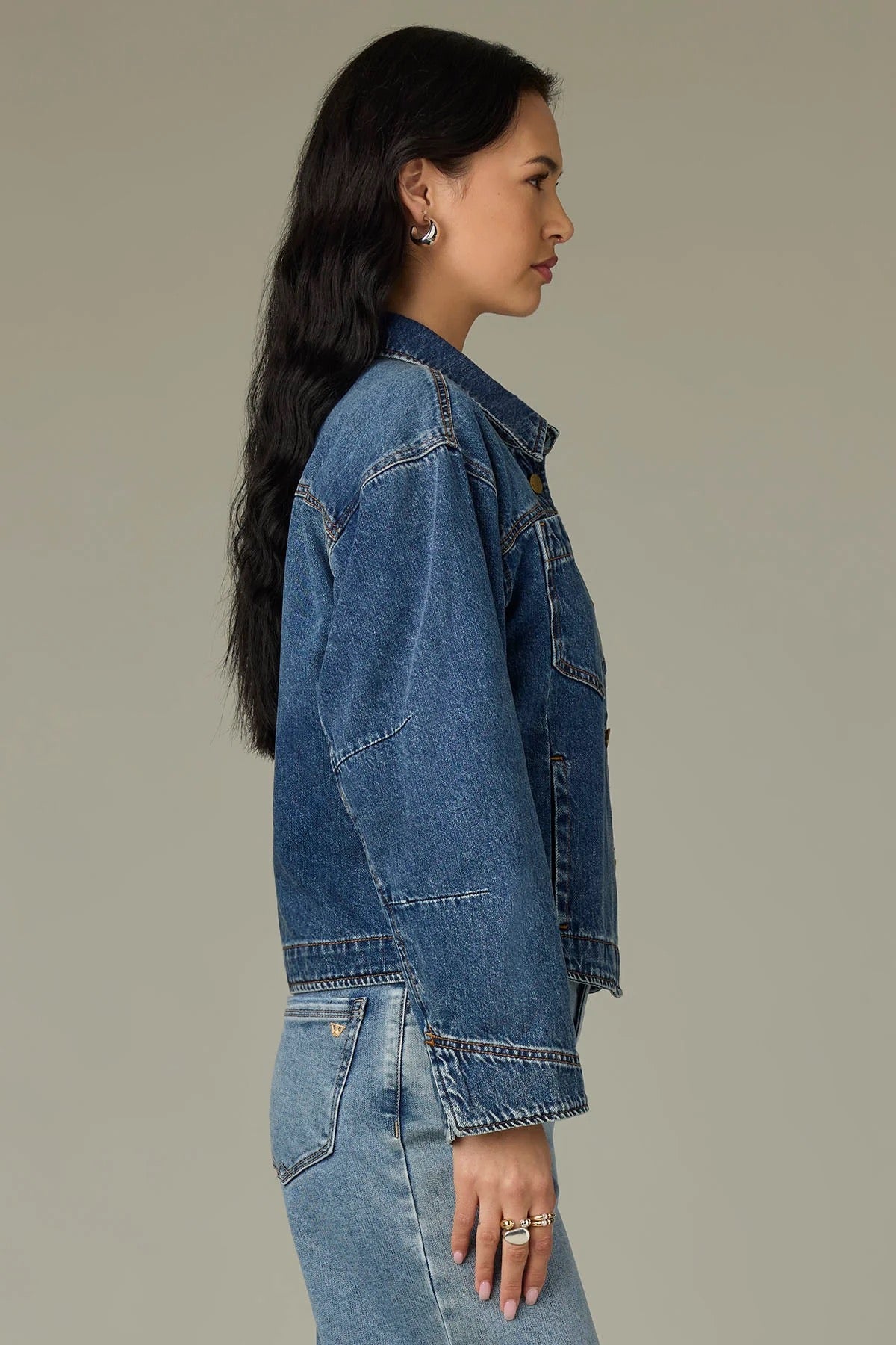 Olivia Denim Jacket With Curved Yoke and Hem**