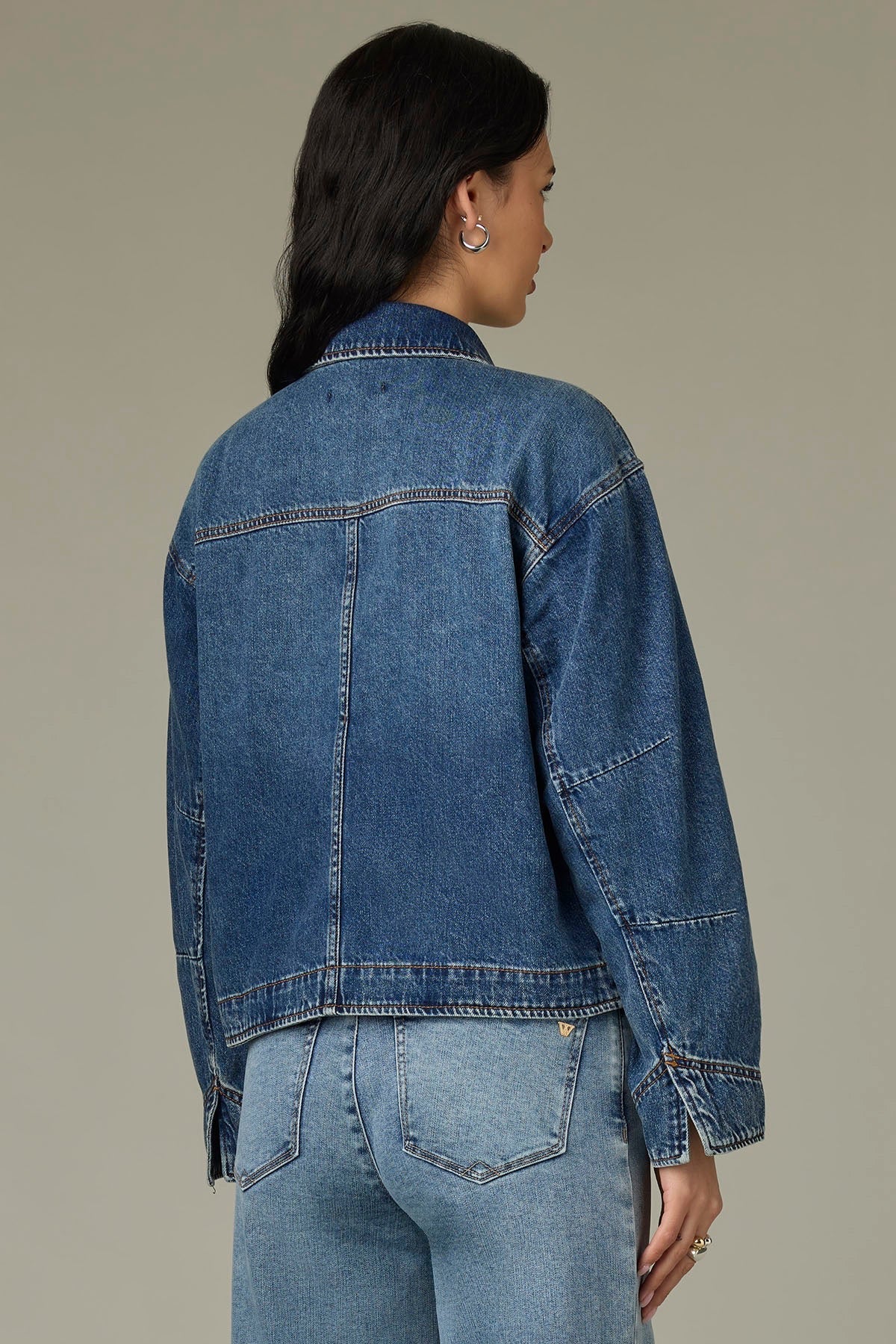 Olivia Denim Jacket With Curved Yoke and Hem**
