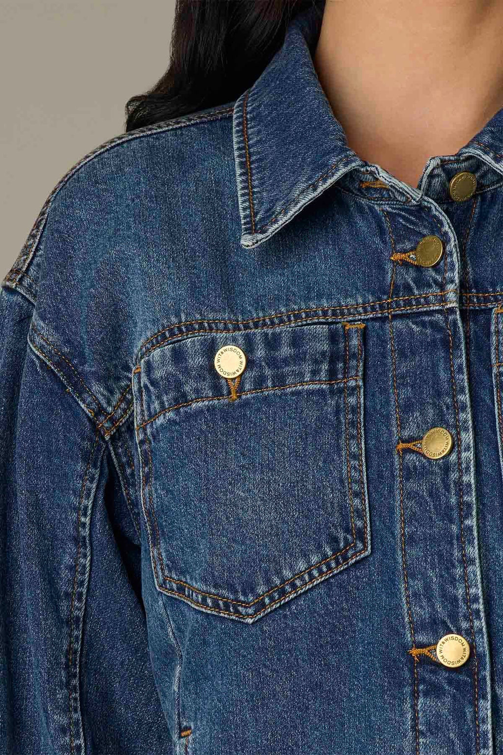 Olivia Denim Jacket With Curved Yoke and Hem**
