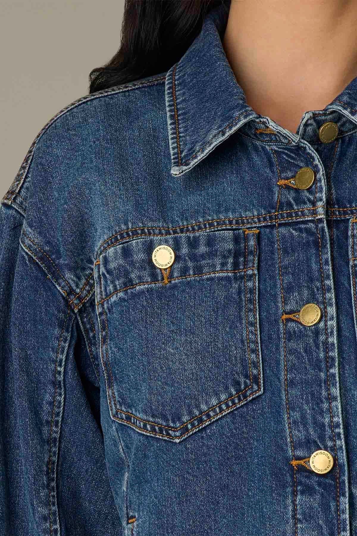 Olivia Denim Jacket With Curved Yoke and Hem**