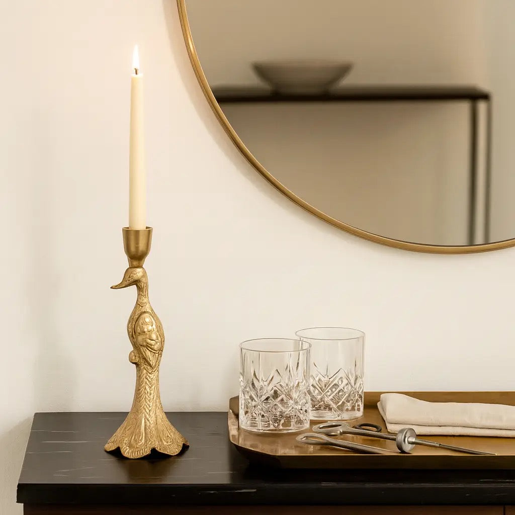 Peacock Gold Metal Elegant Candle Holder