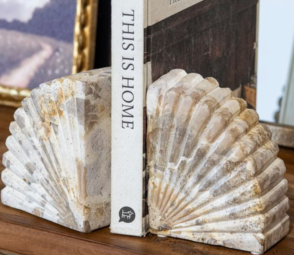 Set of 2 Leopard Marble Scalloped Book Ends