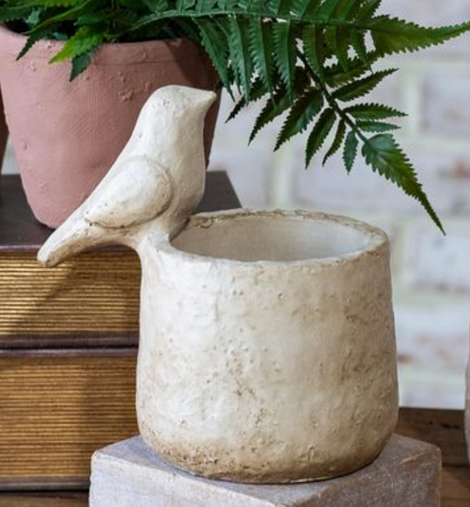 6.5" Beige Bird Top Ceramic Planter