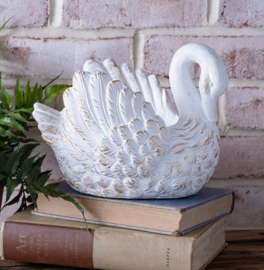9.5" Gold Washed Cement Swan Planter