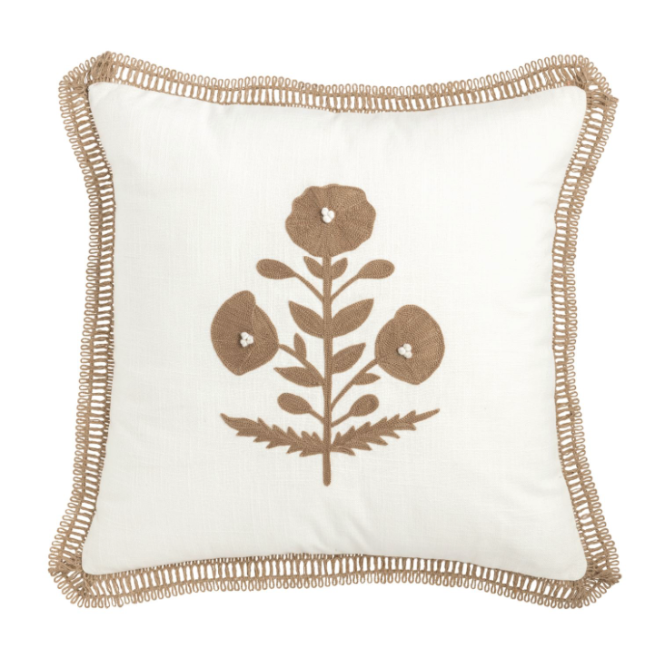 Square Neutral Floral Trim Pillow