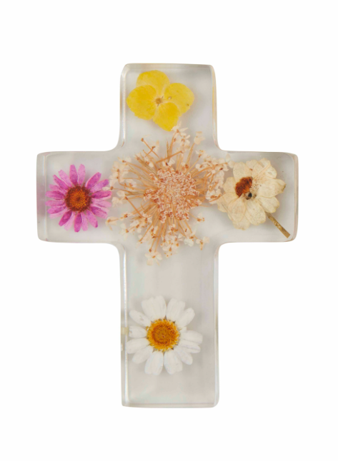 Dried Yellow Flower Resin Cross
