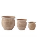 Large Round Ribbed Terracotta Pot w/Drains