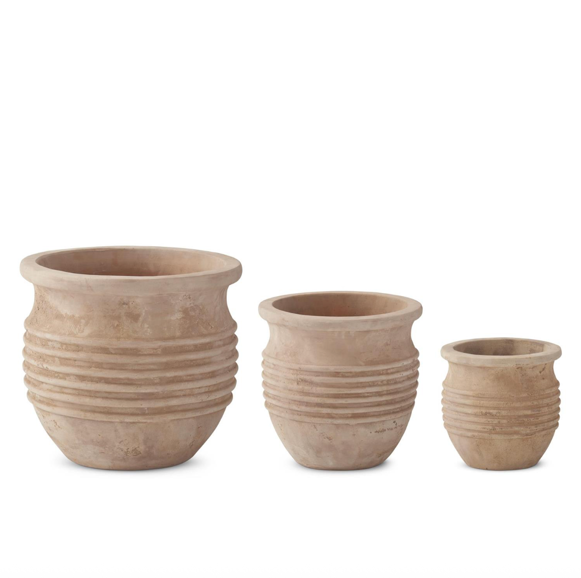 Large Round Ribbed Terracotta Pot w/Drains
