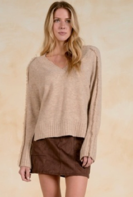 Mae V-Neck Fray Sweater
