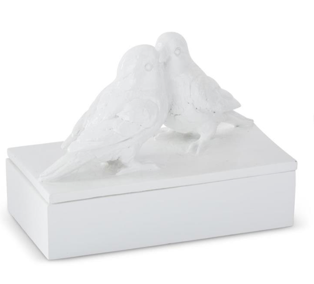 Glossy White Resin Love Birds Lidded Box*