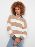 Natalie Zipped Mock Neck Striped Sweater