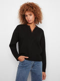 Hailey V-Notch Neckline Sweater W/Cheetah Trim
