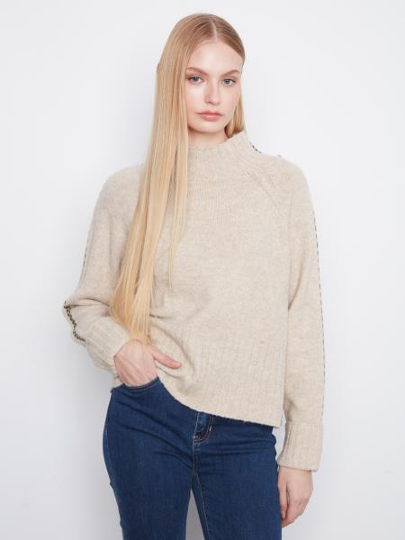 Cora Mock Neck Sweater With Stitch Detail