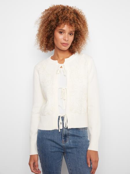 Ruby Bow Tie Front Jacquard Cardigan