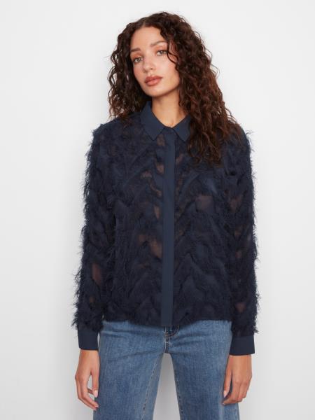 Jade Fringe Fabric Chiffon Blouse