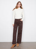Hanna Wide Leg Twill Pants W/Embroidery